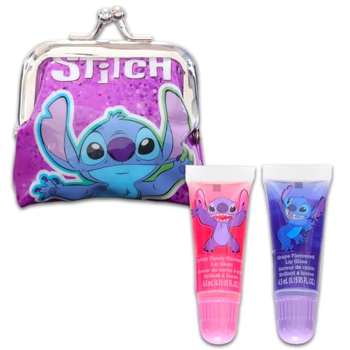 Stitch Lip Gloss Tubes - Bundle with 2 Lilo & Stitch Lip Gloss in Assorted Flavors for Party Favors Plus Coin Purse, Stickers, More | Lilo & Stitch Party Favors