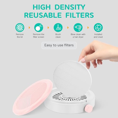 AONOLOVO Nail Dust Collector, Adjustable Suction Powerful Compact Nail Fan Dust Collector Manicure Vacuum Cleaner Extractor Fan Women Home Use Acrylic Dip Powder, Low Noise, Pink