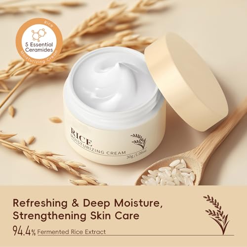 Rice Moisturizing Cream,Korean Face Cream with Rice Ceramide Extract | Lifts & Firms Skin,Nourishes Soothing Deeply,Repairs the Skins Barrier,Anti Aging Face Cream for All Skin Types?1.06OZ