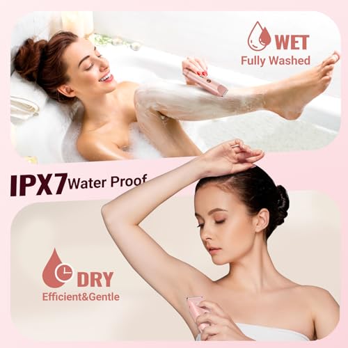 Bikini Trimmer for Women Electric Razors for Women Women's Electric Razor 2 in 1 Shaver Pubic Hair Trimmer Ipx7 Waterproof Wet Dry Use Bikini Shaver for Ladies Pubic, Legs, Face, Underarms (Pink)