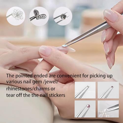 Adjustable Slide Lock Nail Art Tweezers Set,Precision Rhinestone Jewel Craft Tweezers, Anti Static Locking Tweezers for DIY Nail Stickers Nail Art,2 Pieces
