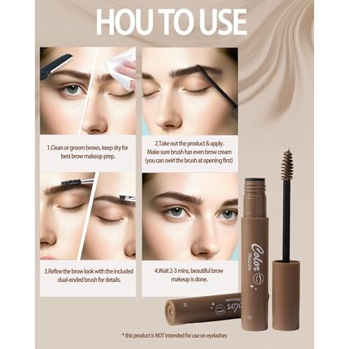 Waterproof Tinted Brow Gel,Long Lasting Smudgeproof Liquid Brow Gel,Creamy Eyebrow Mascara,Volumizing Enhance Brow Mascara,with Double Head Brow Brush,Eyebrow Makeup for Women Christmas -01 Dark Brown