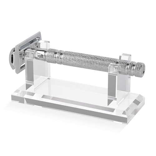 Linkidea Acrylic Men's Razor Stand Holder, Stable Storage Bracket Bathroom Countertop Organizer, Easy Clean, Compatible with Viking Blade Chief, MK-23C, Shaving Revolution (Clear)