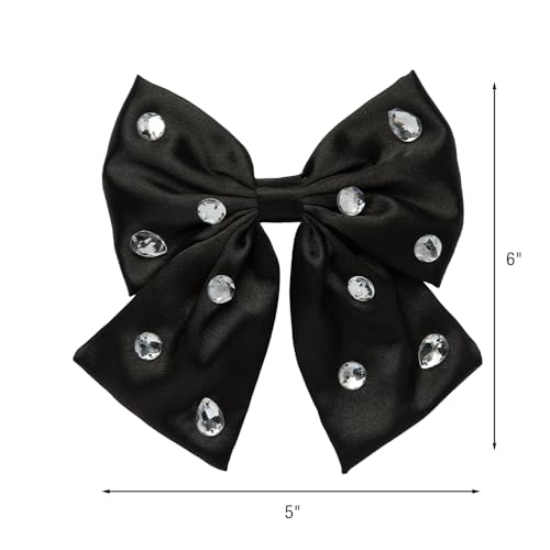 Scunci by Conair Bow Barrette w/Gem Stones - hair accessories - hair accessories for women - Holiday - Black bow - Black hair bows (Pack of 2)