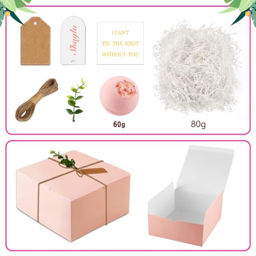 37pcs Bridesmaid Gifts Set Of 3 Pink£¬Maid of Honor Proposal Box Gift,Scented Candle Salt Ball Makeup Bag Rectangular Hair Clip Bridesmaids Scrunchies Knot Bracelet Bridal Shower Wedding Party