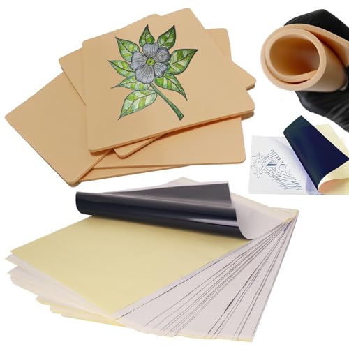 3MM Fake Skin with Transfer Paper - Narkysus 20Pcs Tattoo Skin and Tracing Paper Kit for Practice Including 5Pcs 3MM Tattoo Practice Skin and 15Pcs Stencil Paper for Beginners Tattoo Supplies