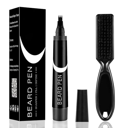 Beard Pencil Filler for Men, Waterproof High Coverage Beard Pen Kit with Beard Brush,Sweatproof Long Lasting Mustache Eyebrows Repair Pen with 4 Micro-Fork Tips£¨Black£©