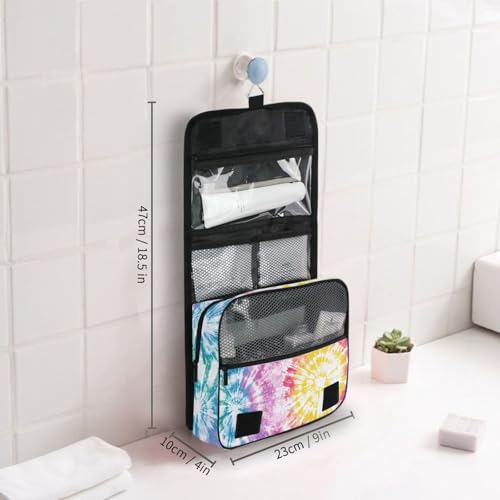 Hanging Toiletry Bag for Women Rainbow Tie Dye Makeup Bag Travel Essentials Toiletries Organizer Bag Colorful Tie Dye Cosmetic Bag Foldable