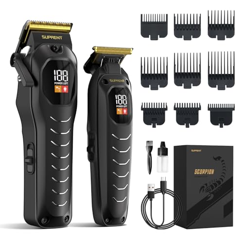 Professional Cordless Hair Clippers for Men- Hair Cutting Kit for Barbers & Family, Wireless Beard Hair Trimmers Set with LED Display, Rechargeable Hair Cutting Machine for Family (Black)