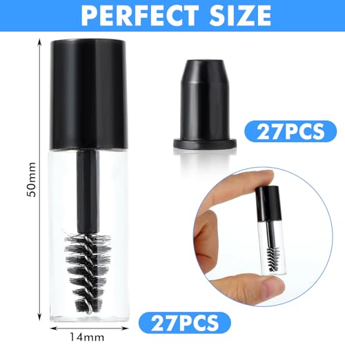 27Pcs Empty Mascara Tubes with Wand Mini 3ml Empty Mascara Bottles with Brush Rubber Inserts Small Sample Size Eyelash Growth packing Tube Container for Travel(Black)