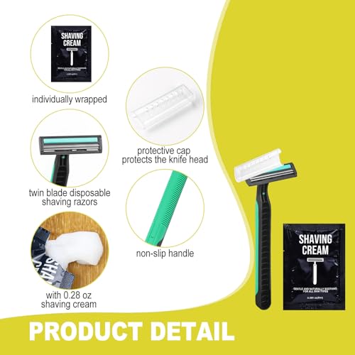 Disposable Razors in Bulk Razors and Shaving Cream Bulk,Shave Kit in Bulk Twin Blade Razors with Protective Cap for Hotel, Airbnb, Homeless, Shelter, Camping and Travel (60)