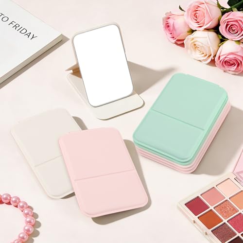 15 Pcs Compact Mirror Bulk, 4.2'' Folding Pocket Mirror for Women, Portable Makeup Mirror for Party Gift Camping Office Home (White Green Pink)