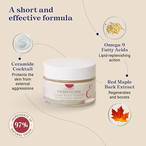Embryolisse Nutri-Vitality Age-Defying Face Cream, Collagen-Supporting Moisturizer for Mature, Sensitive Skin with Red Maple Extract & Macadamia Oil, 1.69 Fl Oz