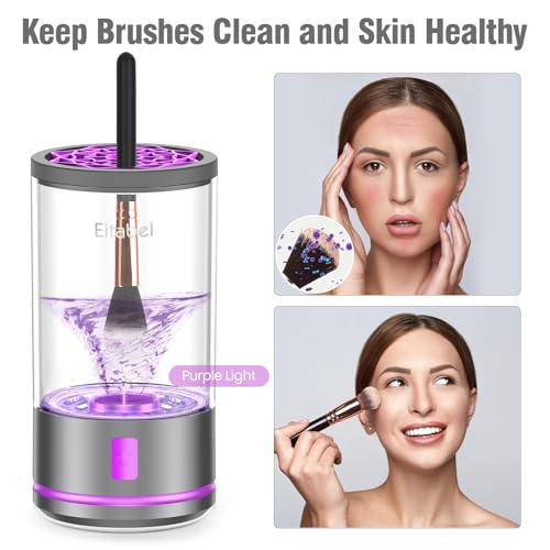 Makeup Brush Cleaner machine, 2 in 1 Makeup Brush Cleanser & Washer, 7000 RPM High-Speed Deep Cleaning, Portable Automatic Cosmetic Brush Cleaner for Foundation Brush Sponge, Purple