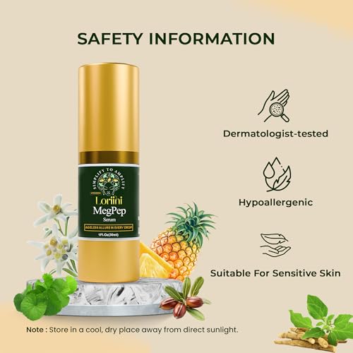 MegPep Hyaluronic Acid Serum Multi-Peptide Anti-Aging Serum with Ceramides, Gold for Hydration, Wrinkles, Fine Lines, Firming, Brightening Plumping Care for Sensitive Skin Paraben-Free 1 Fl oz