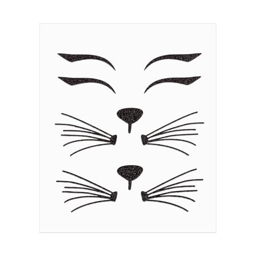 Halloween Cat Face Stickers Glitter Cat Face Tattoos Sticker Self-Adhesive Cat Whisker Eyes Body Temporary Tattoos for Women Girls Halloween Costume Accessories