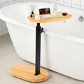 Bamboo Bathtub Side Table, 360¡Æ Swivel Height Adjustable Freestanding Bath Caddy Organizer with 5 Storage Sections, Luxury Home Spa Bathroom Essential (Natural)