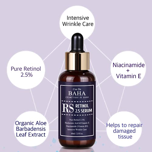 Retinol 2.5% Solution Facial Serum with Vitamin E - Facial, Age Spot Remover, High Strength Solution for Face without a Prescription, 2 Fl Oz (60ml)