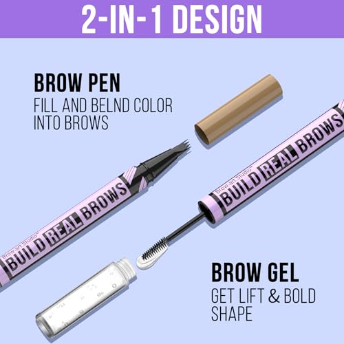 Vevivia Eyebrow Pen and Eyebrow Gel - Brow Pen 2-in-1 Eyebrow Pencils for Women with Micro-Fork Tip and Brow Gel Clear, Eyebrow Makeup for All-Day Defined, Fuller Brows, Dark Brown