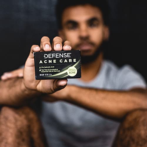 Defense Acne Care Bar Soap 4.2oz 2% Salicylic Acid & Liquid Foaming Face & Hand Soap 7.5 Fl Oz with Tea Tree, Eucalyptus, Jojoba, Aloe Vera, Olive & Coconut Oils