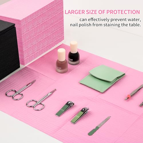 240pcs Disposable Nail Mats Foldable Nail Paper Towels, Table Acrylic Nail Practice Sheet, 3 Ply Waterproof Clean Nail Table Practice Mat for Salon Manicure Tattoo,Nail Art Accessories 13"x18"(Pink)