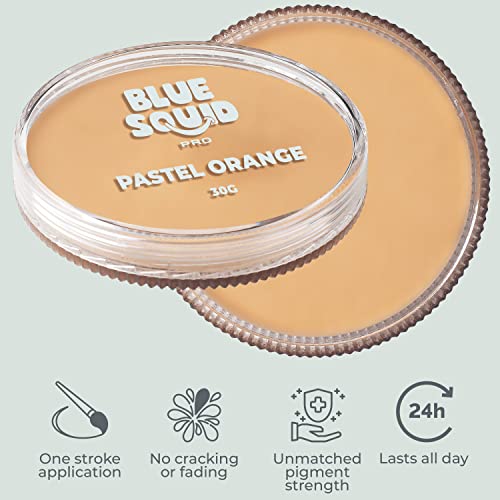 Blue Squid Face Paint Water Based Single Cake Professional Face Paint & Body Paint - Water Activated, Kids Adults Face Painting for Costume, Halloween Makeup, Cosplay - Pastel Orange Face Paint 30g