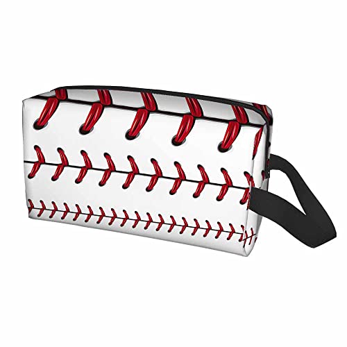 Mxocom Softball Small Makeup Bag for Purse Baseball Red Lace Over White Background Travel Cosmetic Bag Makeup Pouch Portable Versatile Zipper Pouch for Women
