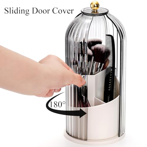 Makeup Brush Holder Organizer with Lids, 360¡ÆRotating Clear Dustproof Make Up Brush Container Box, Vanity Spinning Cosmetic Tools Storage Cup for Desktop Office Bathroom Countertop