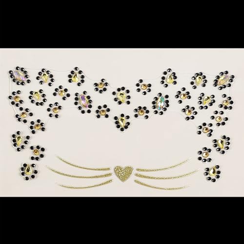 CBLUO 2 Pcs Halloween Temporary Stickers Cat Face Gems Jewels Women Cat Rhinestone Masquerade Face Tattoos Crystal Makeup Sticker Glitter Holiday Festival Dress Up Cosplay Birthday Party Supplies