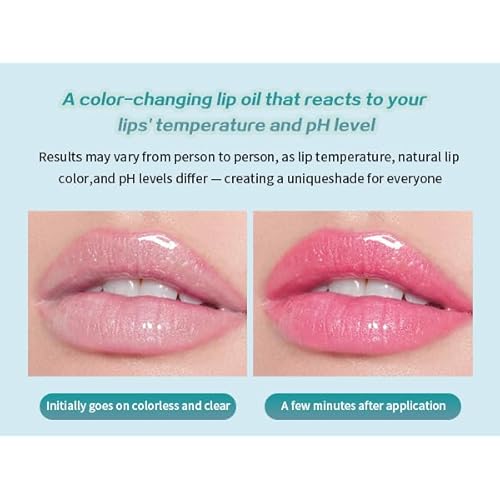 Color Changing Lip Gloss - Non-Sticky Hydrating Lip Oil, High Shine Glassy Finish, PH Reactive Tinted Lip Plumper, Long Lasting Moisture & Glow (02 PURPLE PEACH, 1 Count)