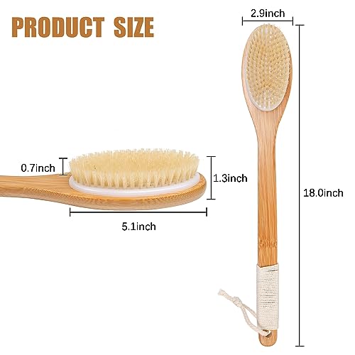 OWIIZI Bath Brush Bamboo Curved Long Handle Antiskid Body Brush for Exfoliating, Natural Bristles Shower Scrubber for Back Use Wet or Dry,Back Scrub Deep Cleanse-17.9inches
