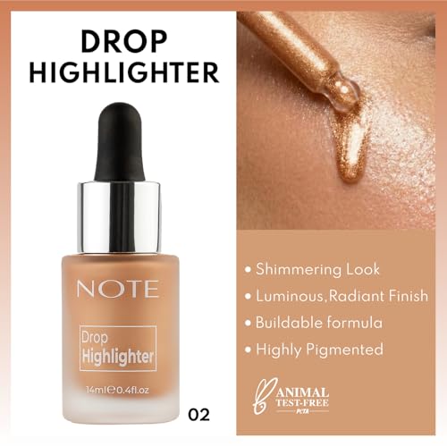 NOTE Drop Highlighter - Liquid Highlighter Makeup with Buildable Coverage - Lightweight, Creamy Formula and Radiant Finish - 02-0.47 oz.