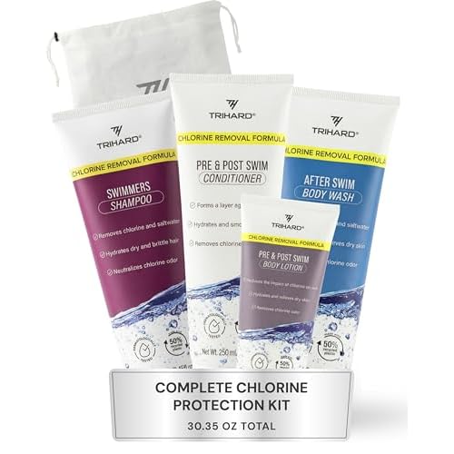 TRIHARD Chlorine Defense Gift Set for Hair & Skin Swim Protection | Pre & Post Swim Shampoo, Conditioner, Body Wash, & Lotion | Summer Essentials to Cleanse & Hydrate Sensitive Skin After Pool & Ocean