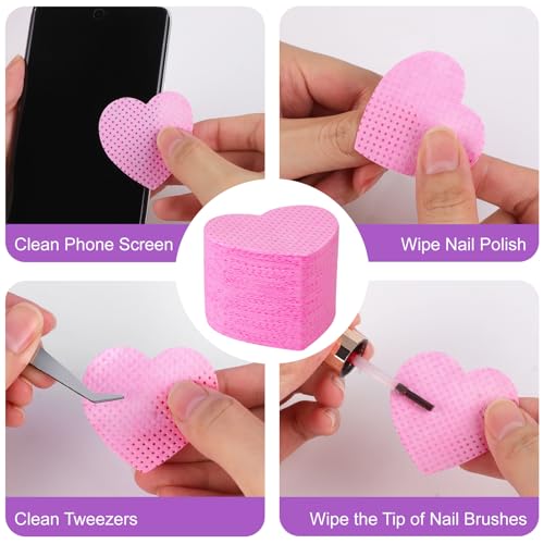 1080 Pieces of Cotton-Free Nail Cleaning Wipes, 1 Pull-Off Pump-Style Bottle, Suitable for Cleaning Nail Polish and Nail Glue, False Eyelash Extension Glue Cleaning Wipes (pink)