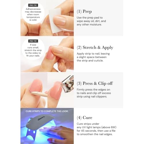 ohora Semi Cured Gel Nail Strips Set of 2(N Cream Cotton, N Cream Indigo)-Works with Any Nail Lamps, Salon-Quality, Long Lasting, Easy to Apply & Remove-Includes 2 Prep Pads, Nail File & Wooden Stick