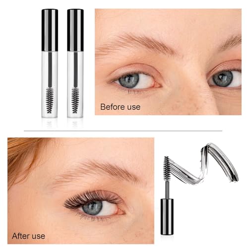 Giantree 6 Pack 10ml Empty Mascara Tube with Brush Wand, Clear Mascara Tube, Refillable Eyelash Cream Container DIY Cosmetics Bottle, Empty Eyeliner Tube and Empty Lip Gloss Tubes with Funnel(Black)