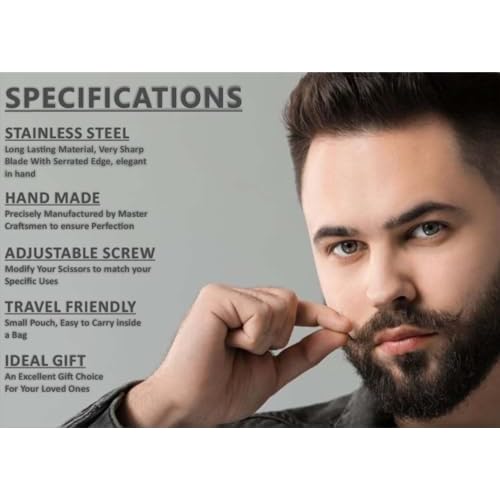 5" Beard Mustache Scissors with 1 Mustache Comb, 1 Beard Comb and Leather Pouch ? Professional Beard Trimming Scissors for All Facial Hair ? Grooming Scissors Men