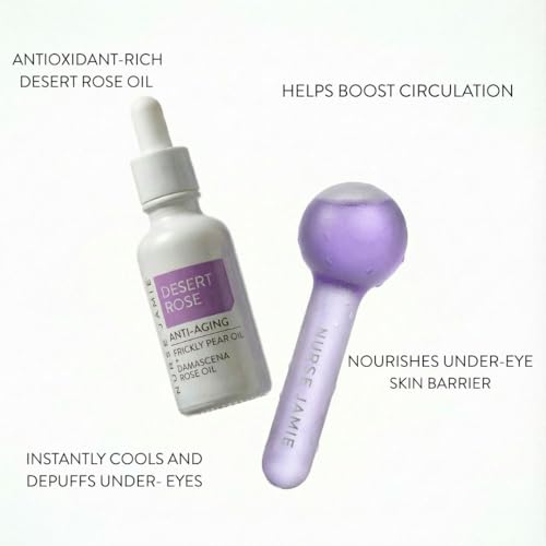 Nurse Jamie GlowGlobe Kit ? Cooling Face & Eye Massage Tool + Desert Rose Anti-Aging Oil ? Depuffing Roller & Hydrating Skincare Duo for Radiant, Revitalized Skin