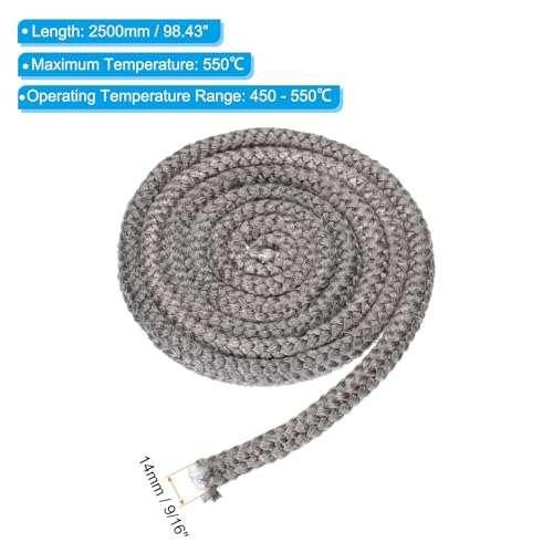 PATIKIL 9/16" x 98" Wood Stove Gasket, 2Pcs Graphite Fiberglass Round High-Temperature Resistance Seal Rope Replacement for Stoves Fireplace Door, Black