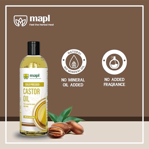 MAPL Castor Oil 6.76 Fl Oz (200 ml) ? Organic Arandi Oil for Hair, Skin, Eyebrows & Eyelashes ? Cold-Pressed, Unrefined & 100% Natural Superfood ? Traditional Indian Hair Care, Food Grade & Edible