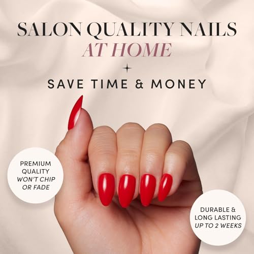 Glamnetic Press-On Nails Bundle - Velvet Pine & Fiery Red | Deep Green Short Oval Fake Nails with French Tips, Tree Designs & Velvet Finish | right Red Short Almond False Nails | Durable, Salon-Qualit