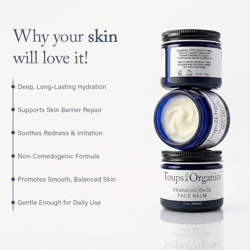 Toups & Co Frankincense Face Balm | Grass-Fed Tallow Moisturizer for Barrier Repair | Deeply Nourishing, Non-Comedogenic | With Organic Frankincense & Olive Oil | For Dry, Sensitive Skin