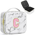 Initials Travel Makeup Train Case Birthday Mothers Day Gifts for Women, Personalized Makeup Box Organizer with Adjustable Dividers for Make up Brushes Toiletry Jewelry Digital Accessories, Marble, C.