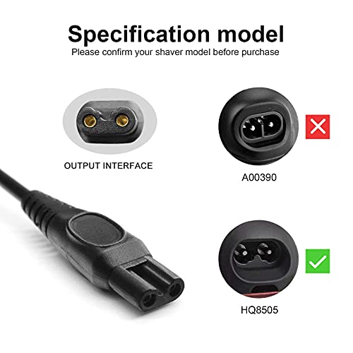 Electric Shaver Power Cord Compatible with Philips Norelco HQ8505 7000 5000 3000 Series Electric Shaver Aquatec Arcitec Multigroom Beard Trimmer & More 15V AC Portable Power Supply Cord