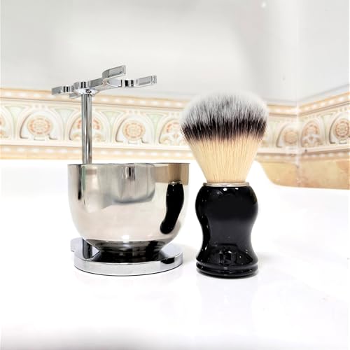 JEQUIL&CORENVEO Shaving Set for Men, 3 in 1 Grooming Set Includes Shaving Brush, Shaving Bowl, Razor & Brush Stand