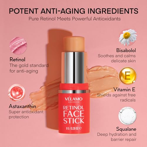 VELAMO ADVANCED Retinol Stick for Face & Eyes: Retinol Cream for Face Anti Aging - Firming Serum Stick for Neck & Chest - Under Eye Cream for Dark Circles, Puffiness & Wrinkles 0.28 OZ/8g