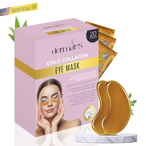 Under Eye Patches ? 20 Pairs Collagen Gold Eye Mask with Hyaluronic Acid, Green Tea, Aloe & Matcha ? Puffy Eyes, Dark Circles, Wrinkles & Bags Treatment ? For All Skin Types