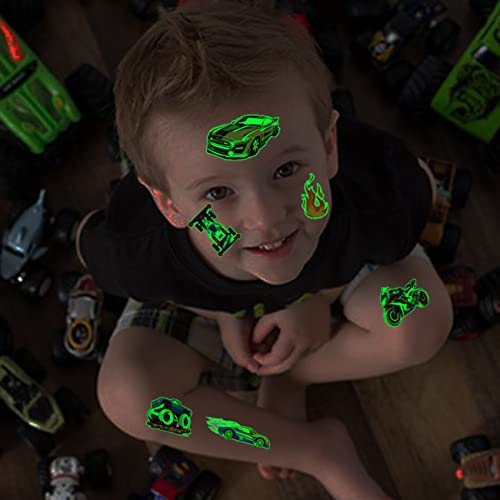 Luminous Race Car Tattoos for Kids - 24 Sheets Glow in The Dark RaceCar Temporary Tattoos for Boys Birthday Party Favors Goodie Bag Fillers