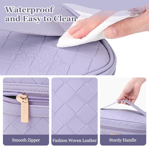 Dajasan Makeup Bag, Travel Cosmetic Bag for Girls Women, Large Capacity Makeup Organizer Case, Travel Toiletry Bag, PU Leather Waterproof 11.81 x 6.7 x 7.09 Inch (Purple)