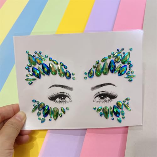 Halloween Green Face Jewels festival face Tattoo rave accessories face gems around eyes body gems Bindi Glitter Eyes Forehead Sticker DIY edm outfits for women festival (emerald/SR14)